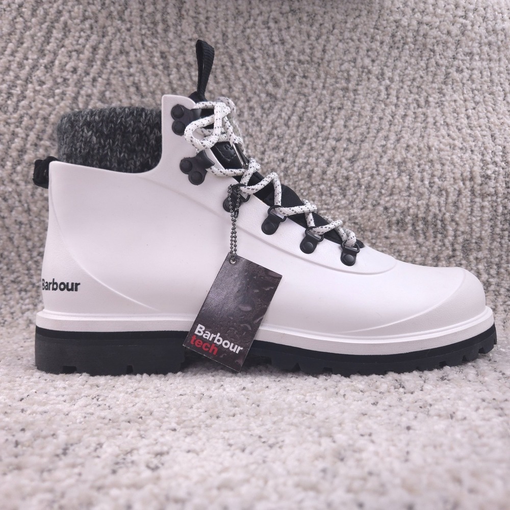 Barbour Zed Boots Mens Size 9 Tech White Hiking Insulated Sock Liner Rubber NWT